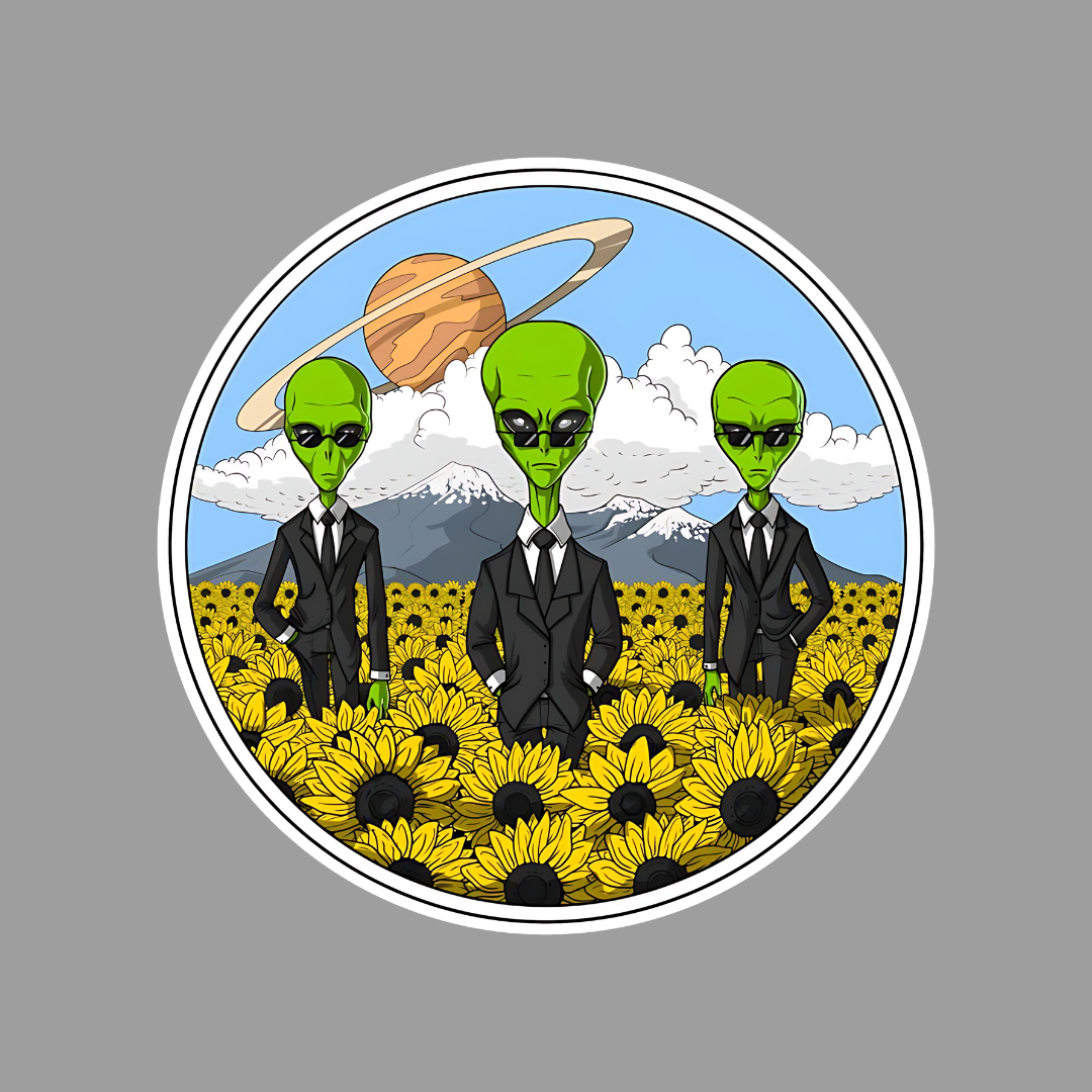 Aliens on Sunflower Field Sticker