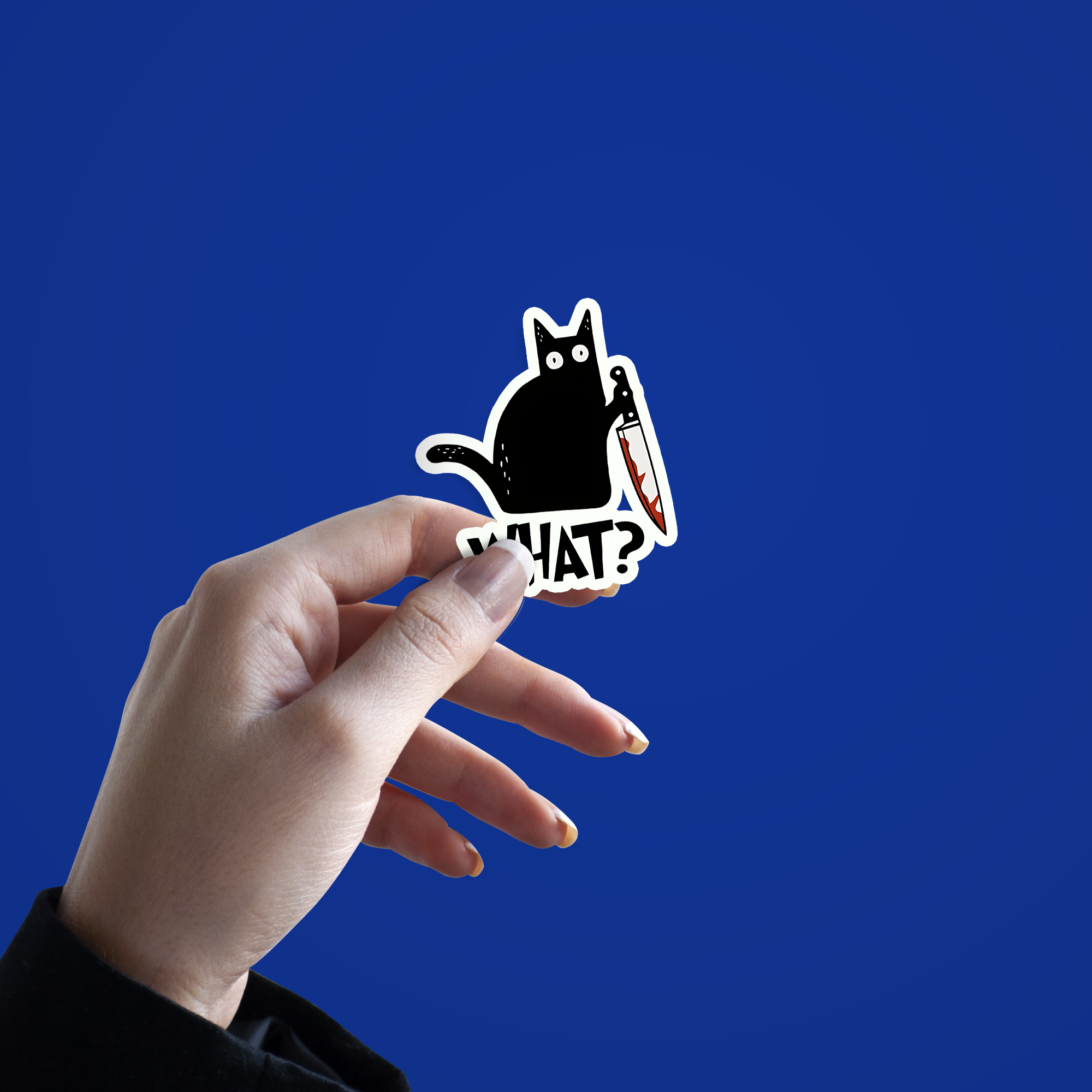 Black Cat with Knife Sticker