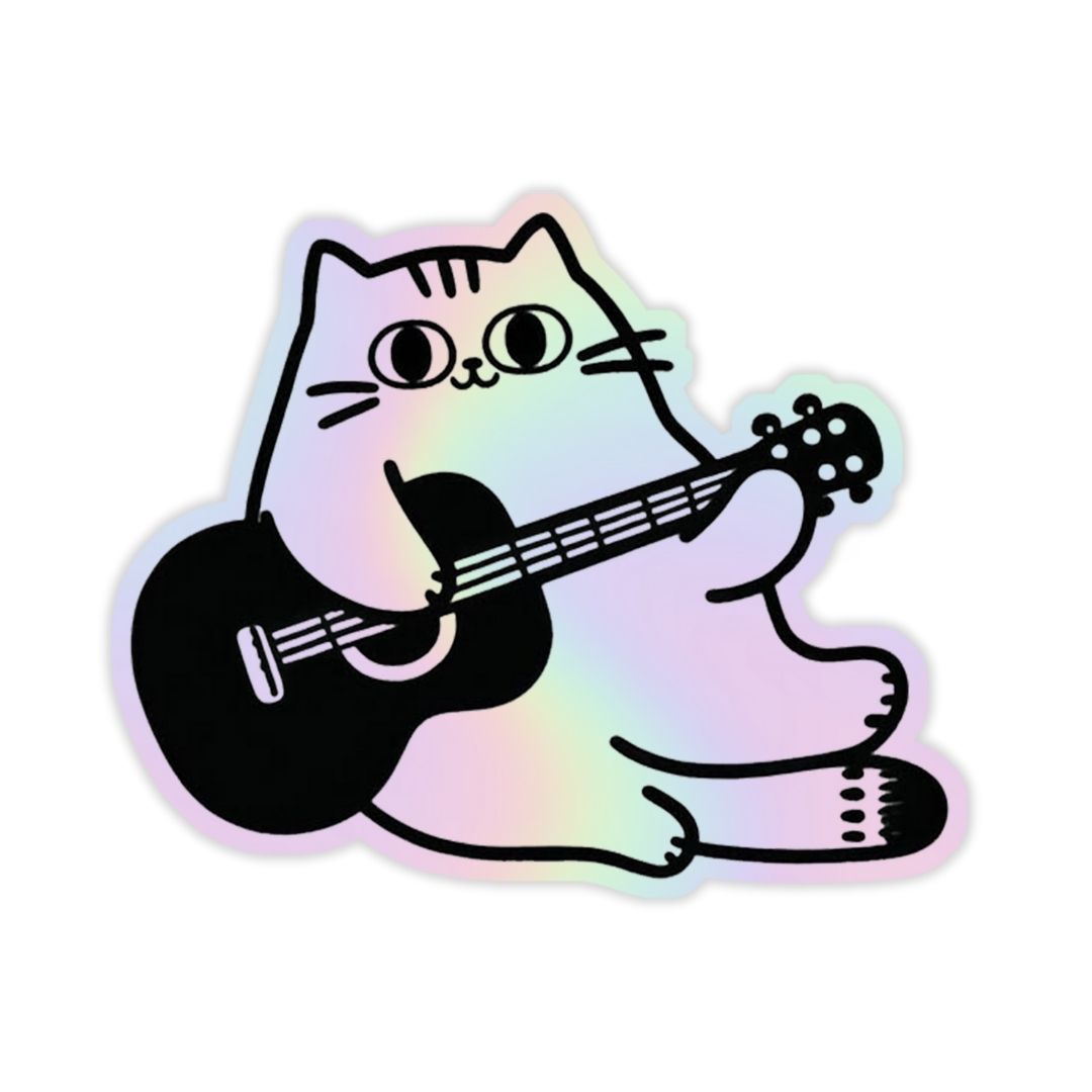 Cat playing Guitar  Holographic Sticker