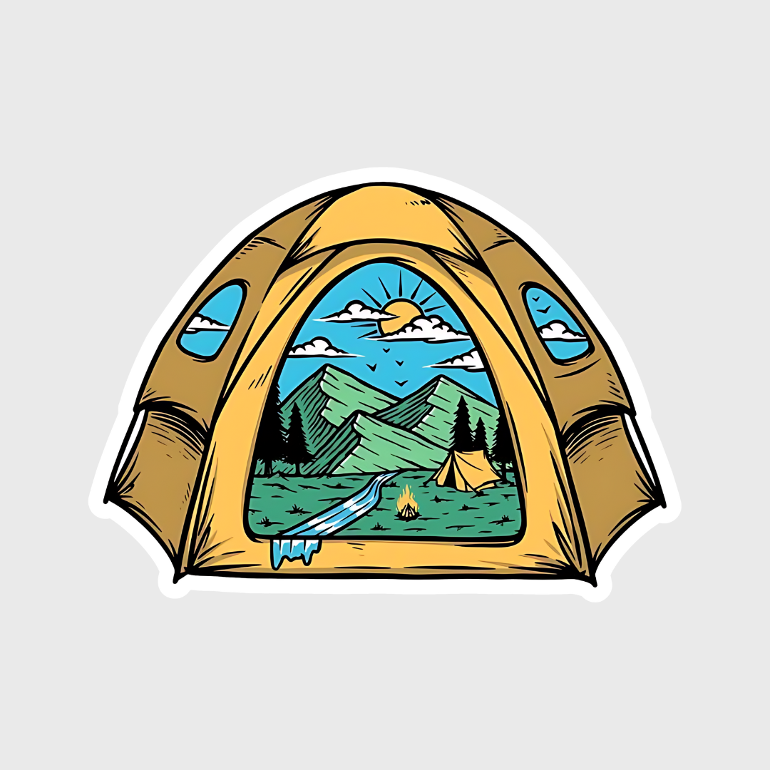 camping in woods sticker