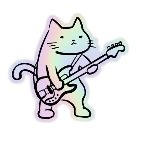 Cat playing Guitar Holographic Sticker