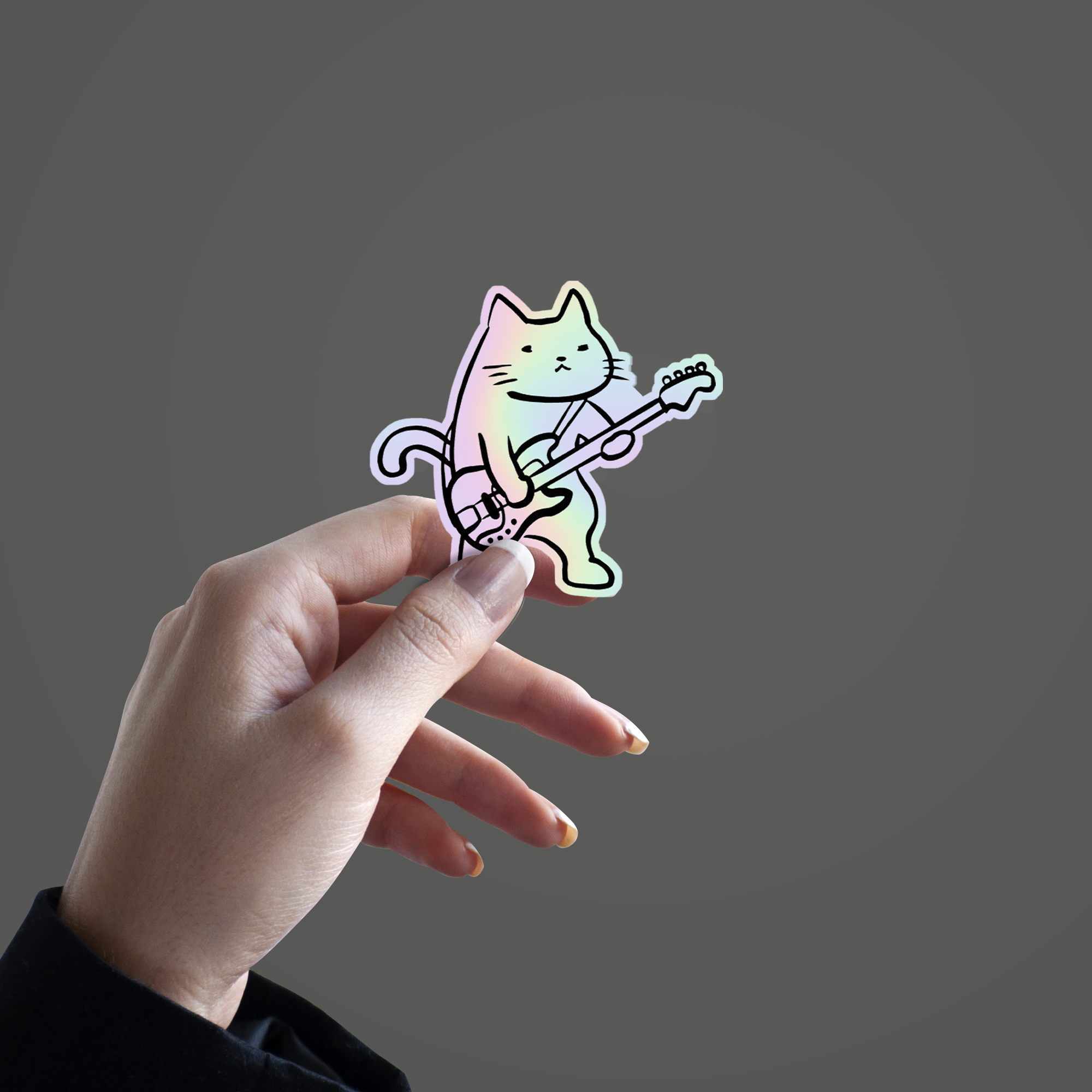 Cat playing Guitar Holographic Sticker