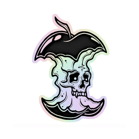 Skeleton in Eaten Apple Holographic Sticker