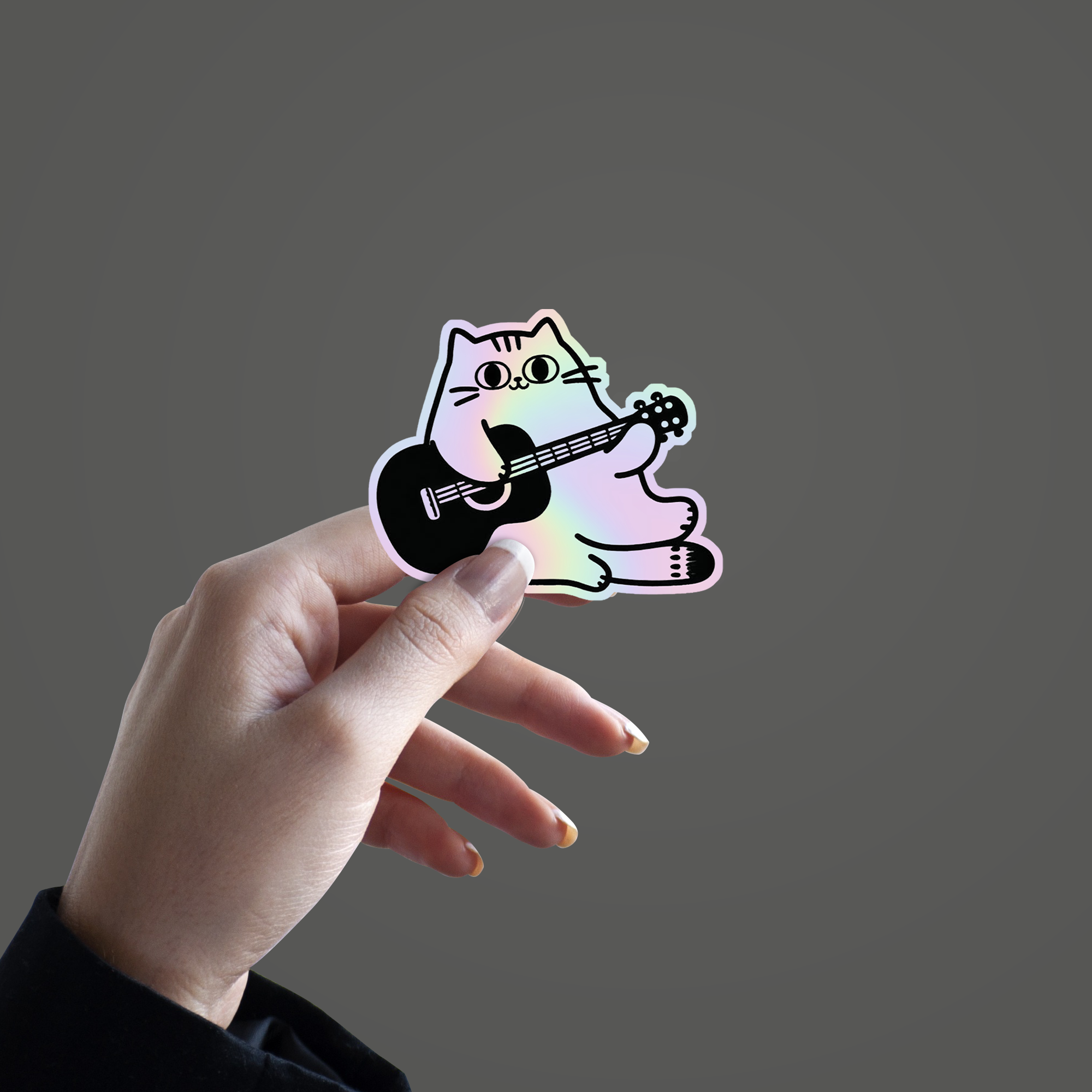 Cat playing Guitar  Holographic Sticker