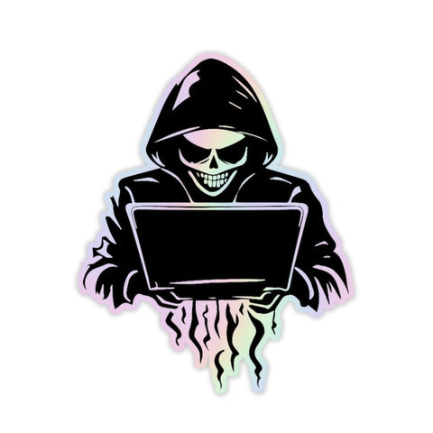 Skeleton with Laptop Holographic Sticker