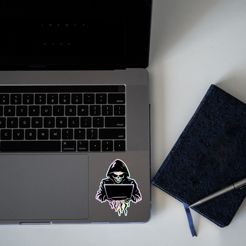 Skeleton with Laptop Holographic Sticker