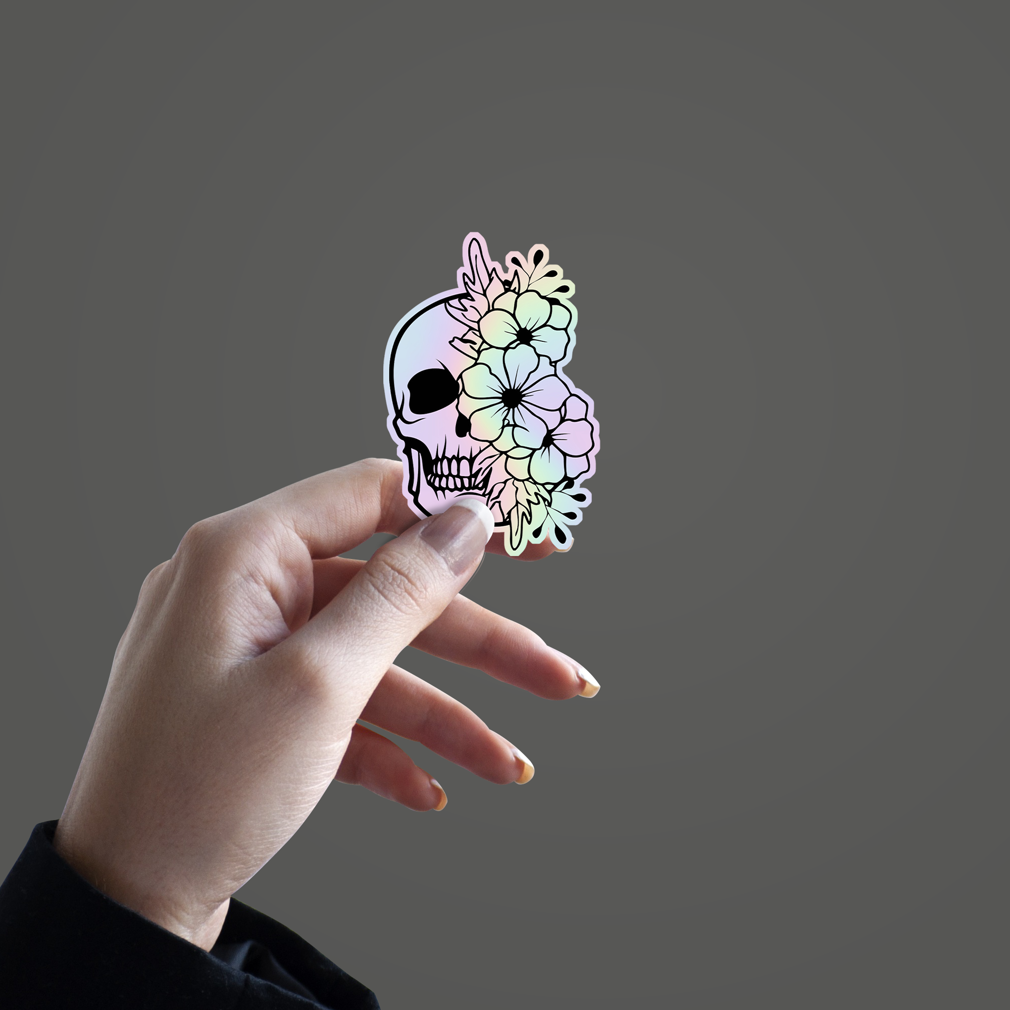 Skeleton Flower Holographic Sticker