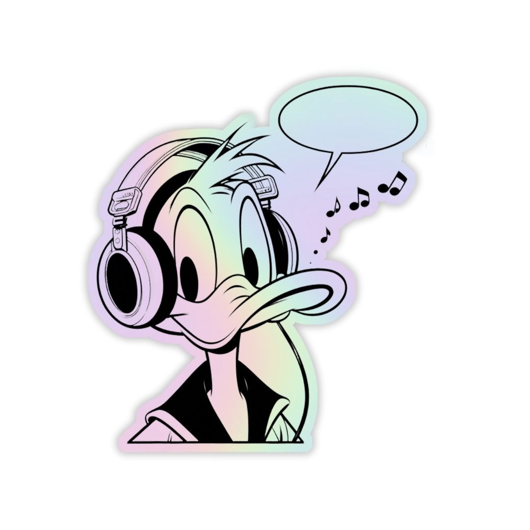 Daffy Duck listening Music  Holographic Sticker