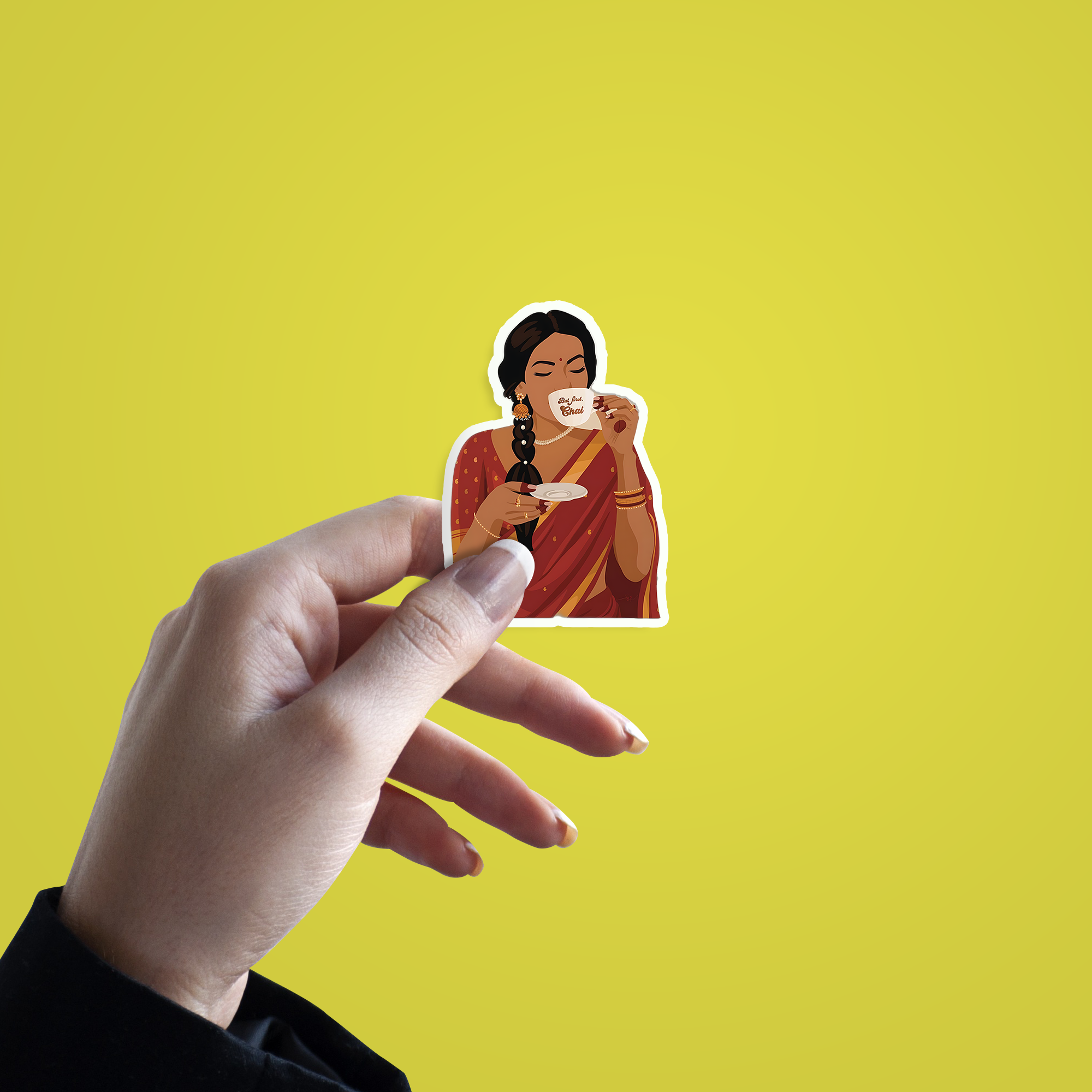 Indian Girl with Tea Sticker