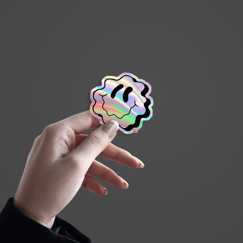 Curved Face Smiley Emoji Holographic Sticker