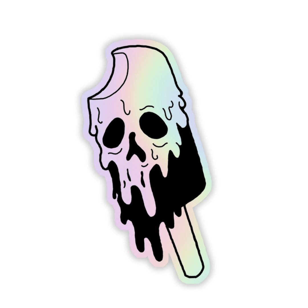 Skeleton in Melting Icecream Holographic Sticker