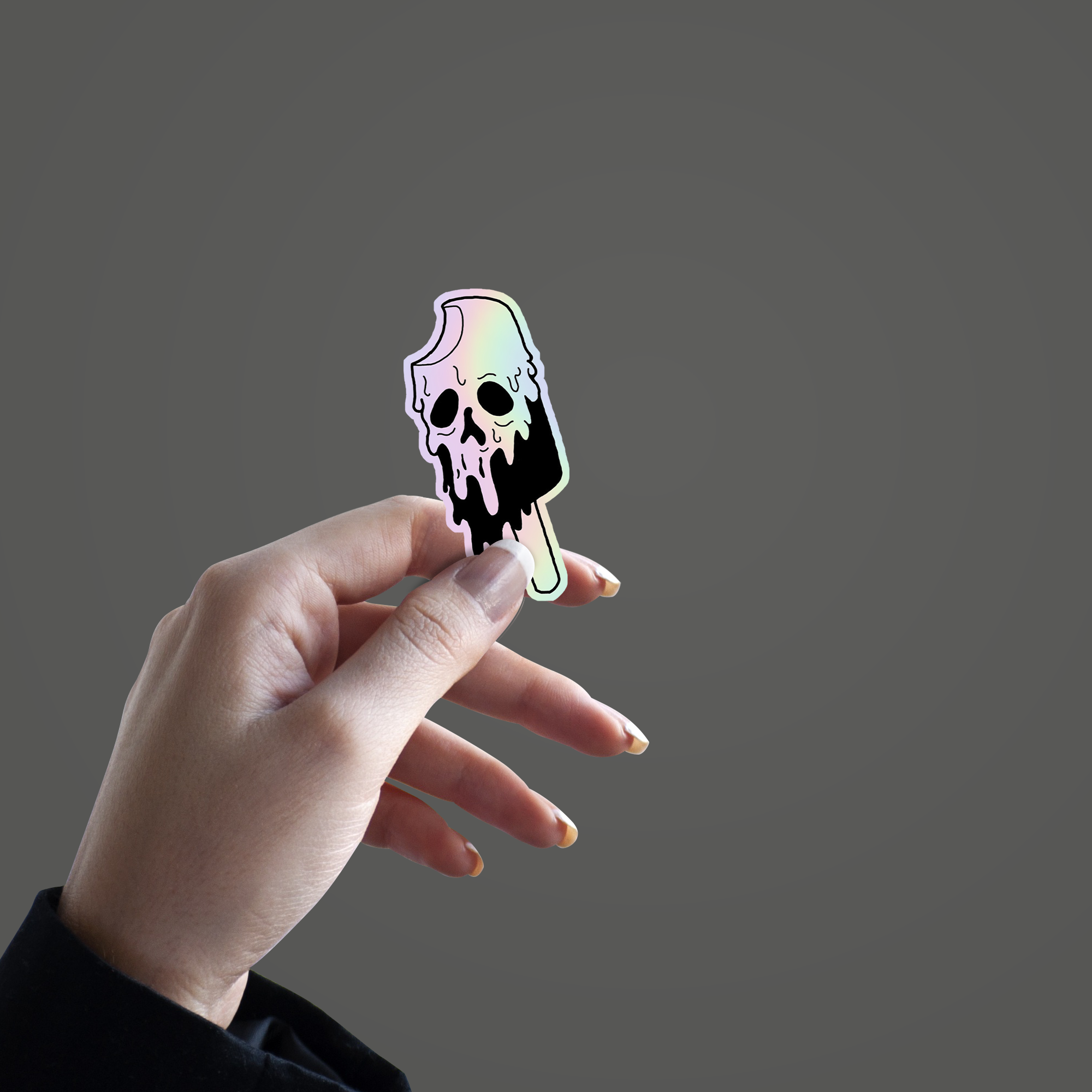 Skeleton in Melting Icecream Holographic Sticker