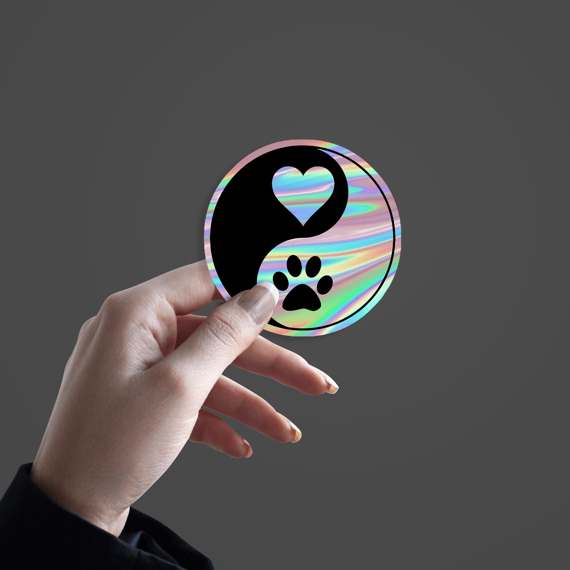 Heart And Paw Yin Yang Symbol Holographic Sticker