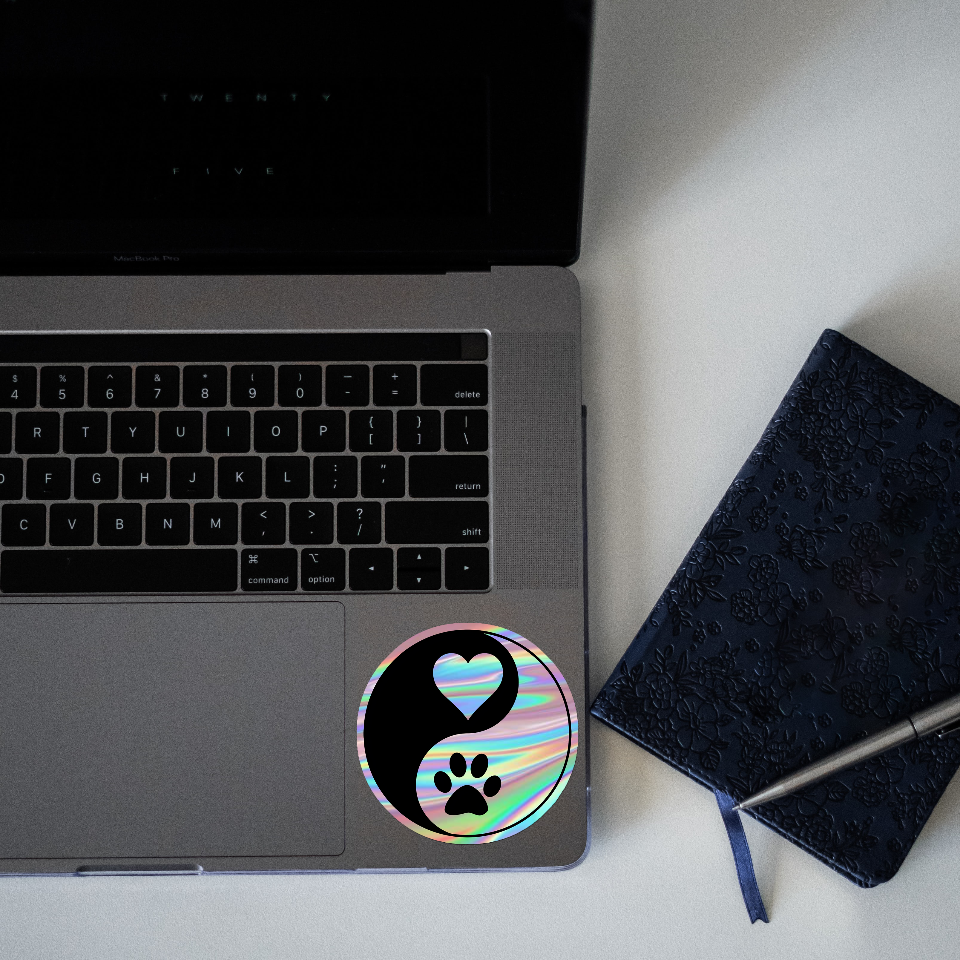 Heart And Paw Yin Yang Symbol Holographic Sticker