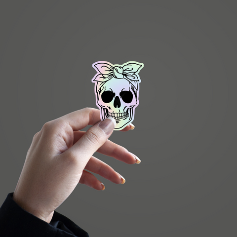 Skeleton with hairband Holographic Sticker