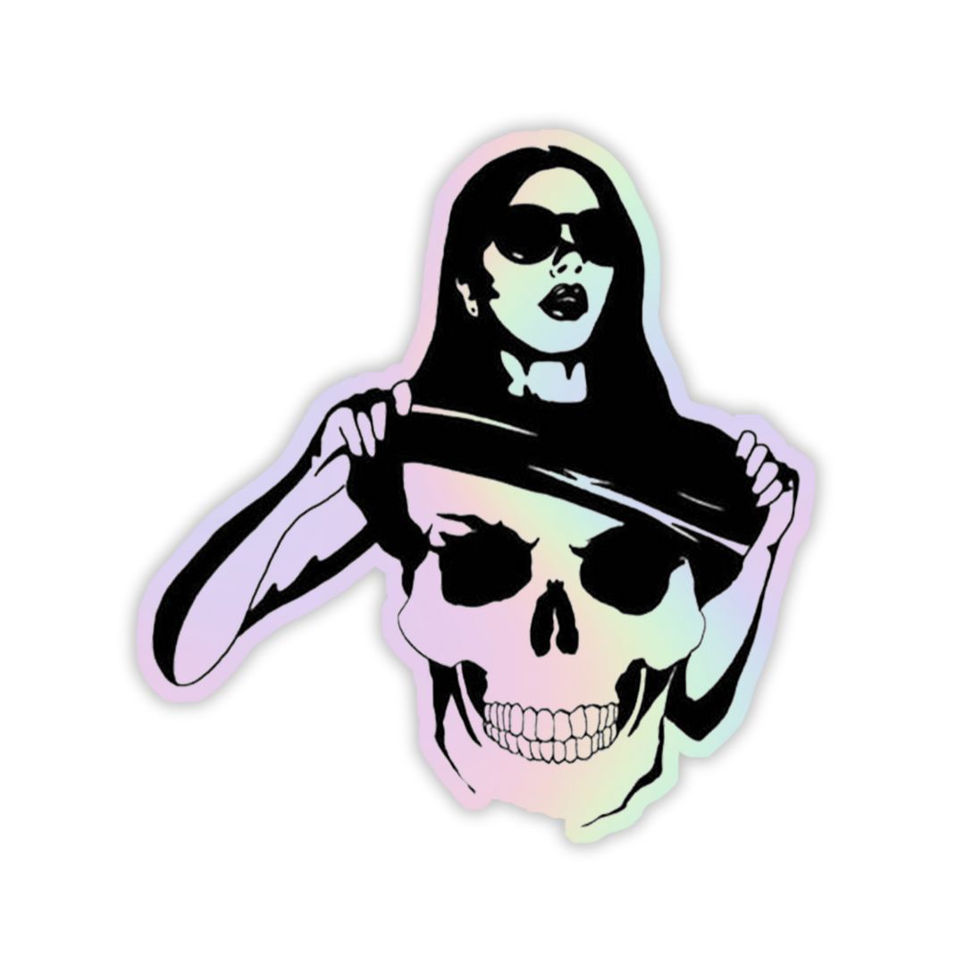 Girl on Skeleton Holographic Sticker