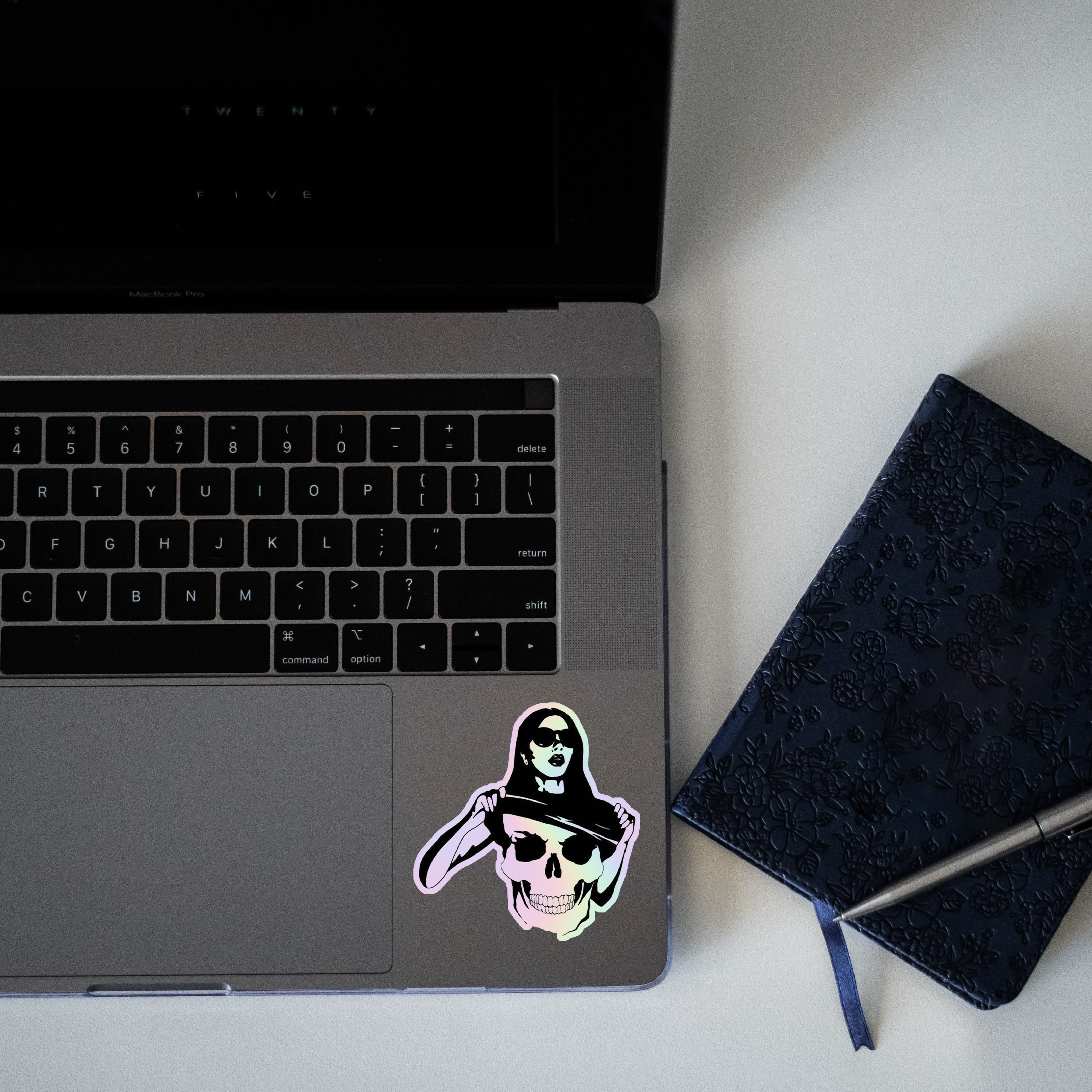 Girl on Skeleton Holographic Sticker