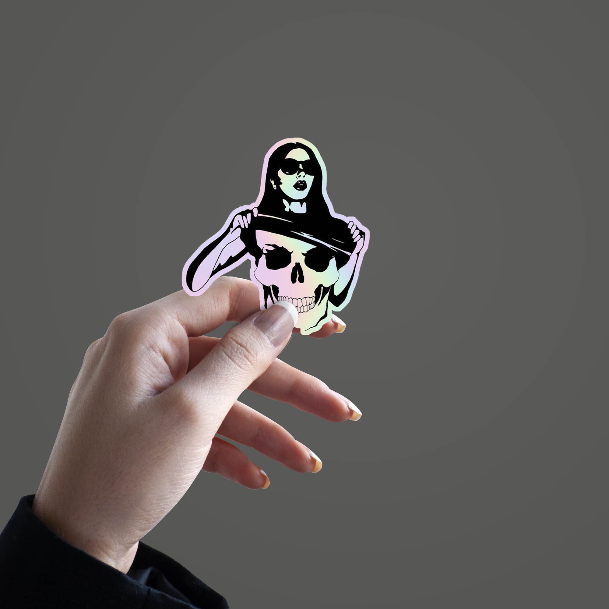 Girl on Skeleton Holographic Sticker