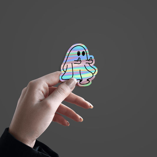 Cute Ghost Showing fuck Sign Holographic Sticker