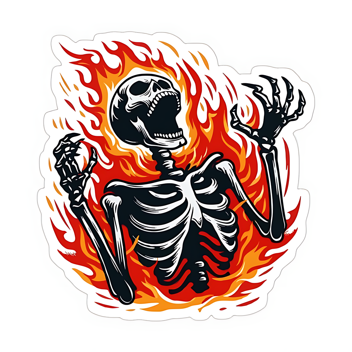 Skeletonn Burning in Fire Sticker