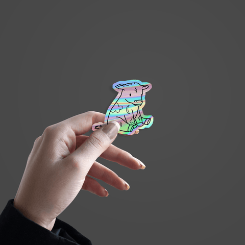 Cow Sitting Aesthetic Holographic Sticker