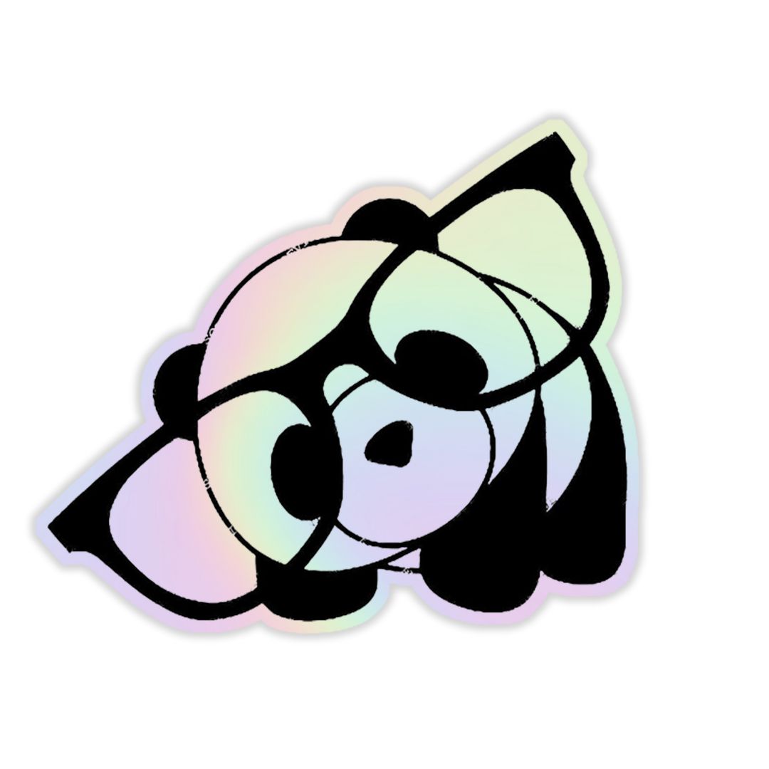 Cute Panda With Big Glasses Holographic Sticker