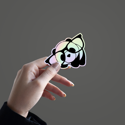 Cute Panda With Big Glasses Holographic Sticker