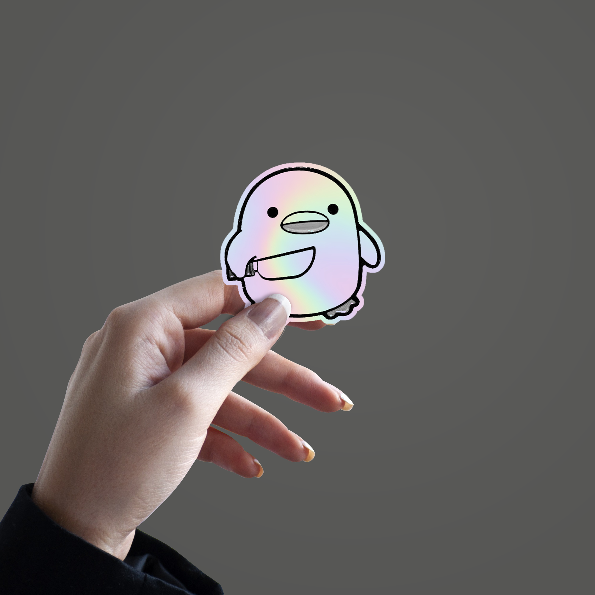 Cute duck with Knife  Holographic Sticker