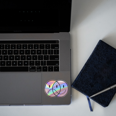 Happy/ Sad smiley face Holographic Sticker