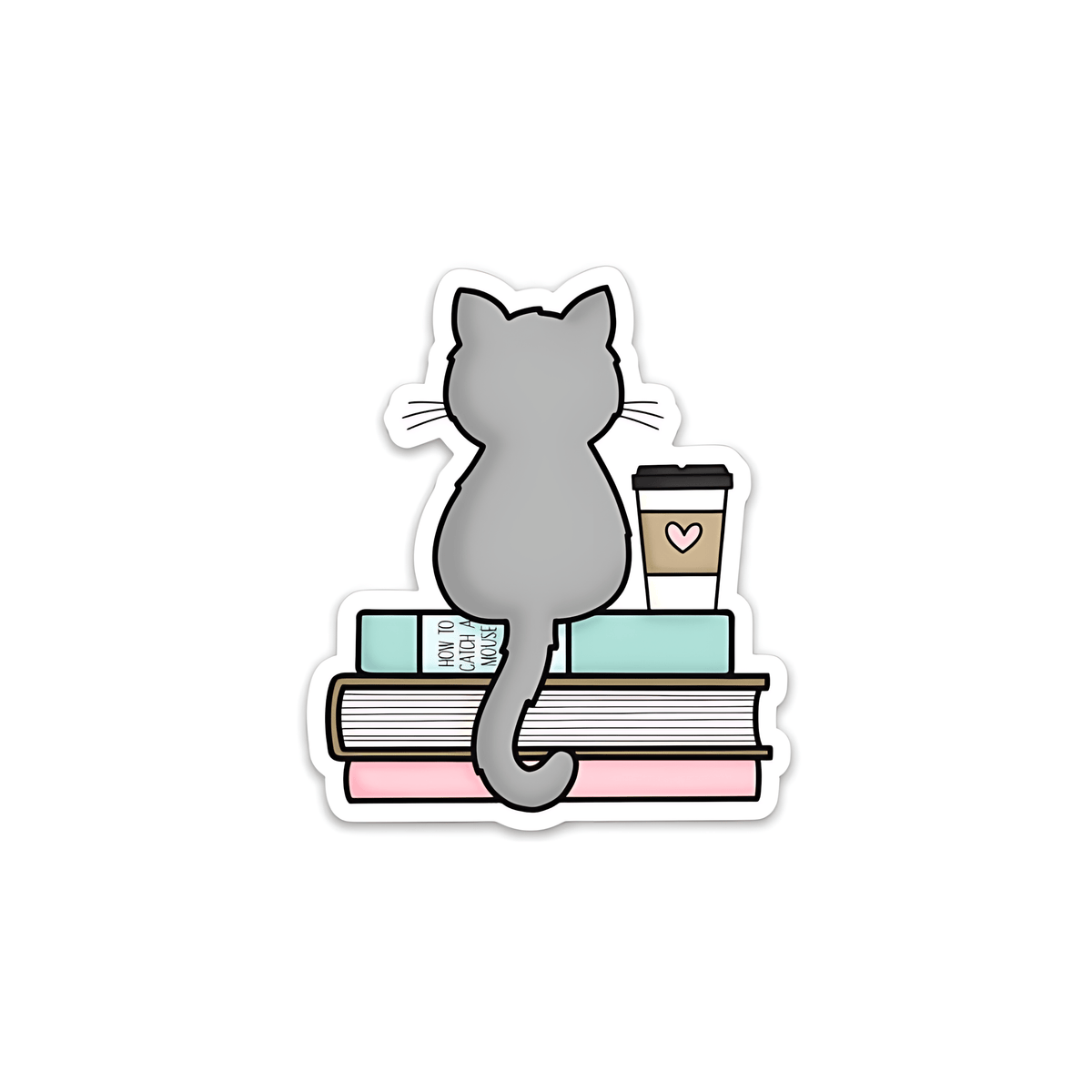 Cat Books And Coffee Sticker