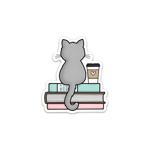 Cat Books And Coffee Sticker