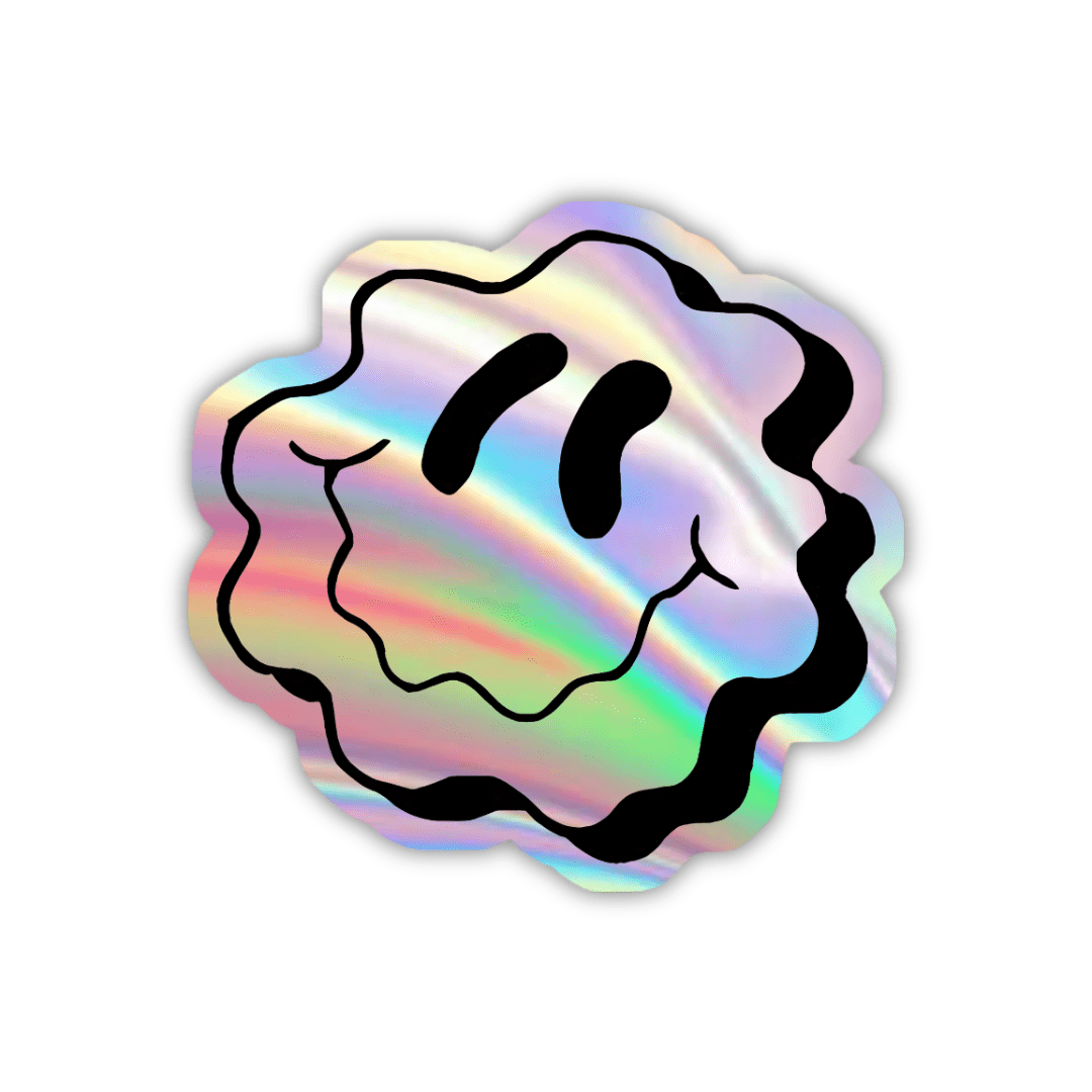 Curved Face Smiley Emoji Holographic Sticker