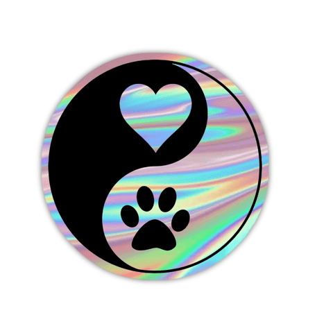 Heart And Paw Yin Yang Symbol Holographic Sticker