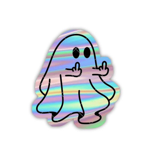 Cute Ghost Showing fuck Sign Holographic Sticker