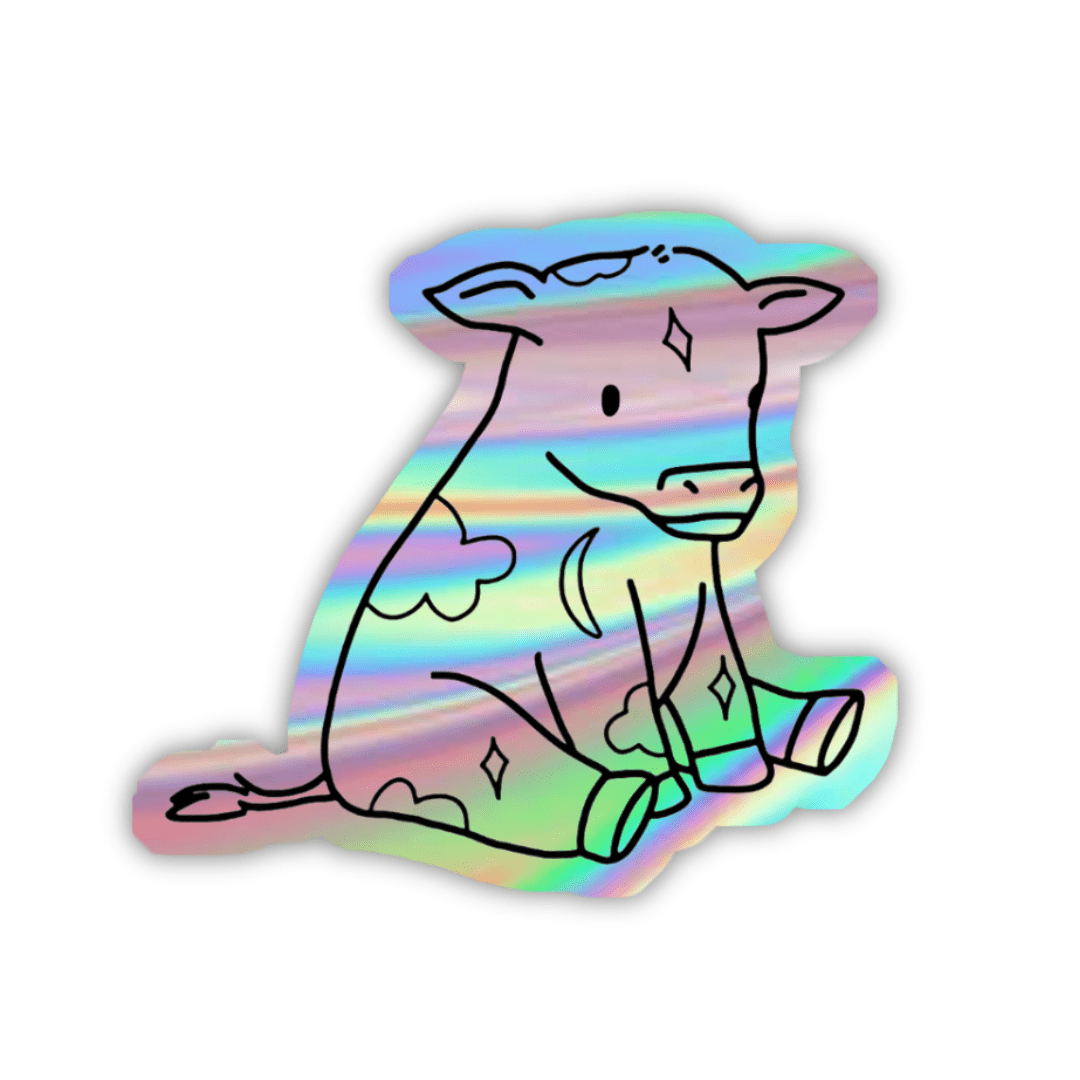 Cow Sitting Aesthetic Holographic Sticker