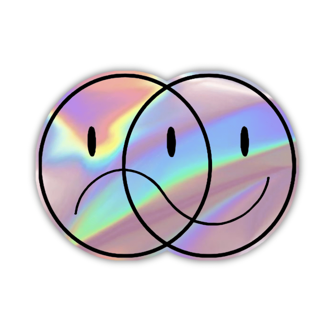 Happy/ Sad smiley face Holographic Sticker