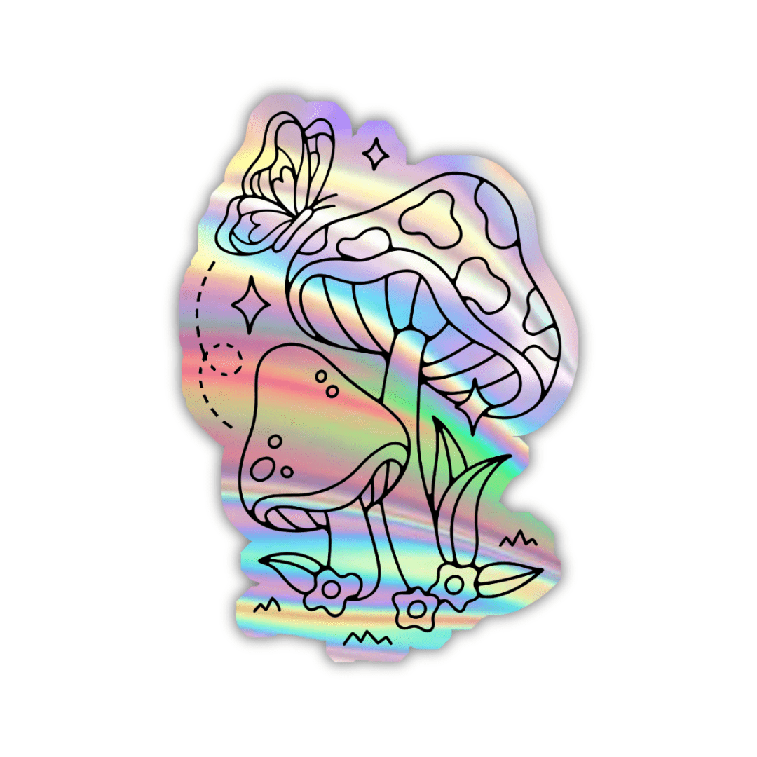 Aesthetic Mashrooms and Butterfly Holographic Sticker