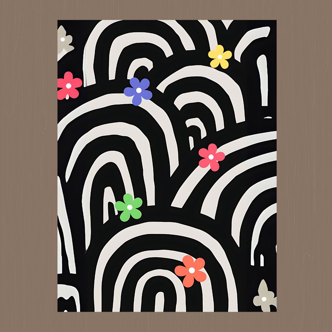 BLACK & WHITE RAINBOW WITH FLOWER Poster