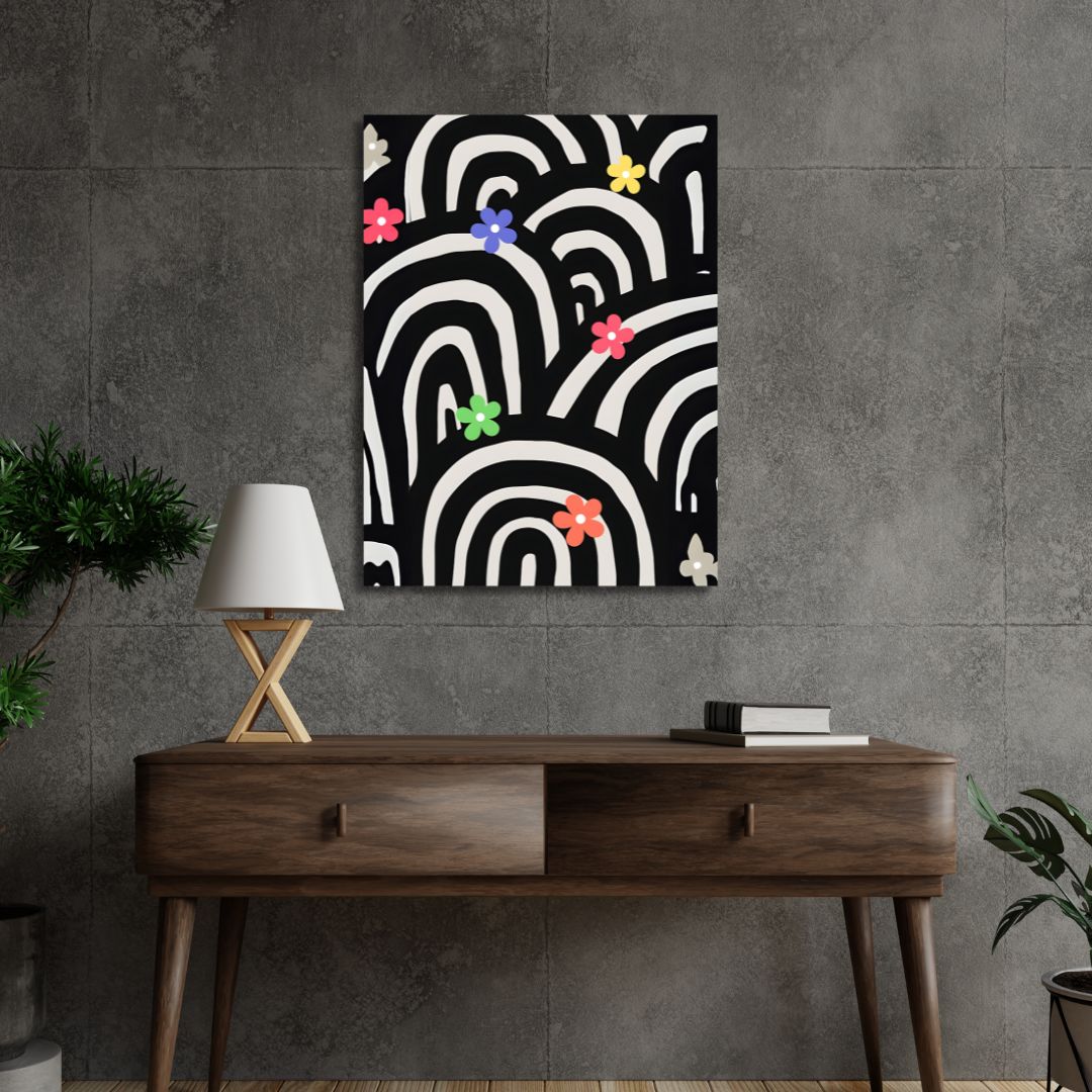 BLACK & WHITE RAINBOW WITH FLOWER Poster